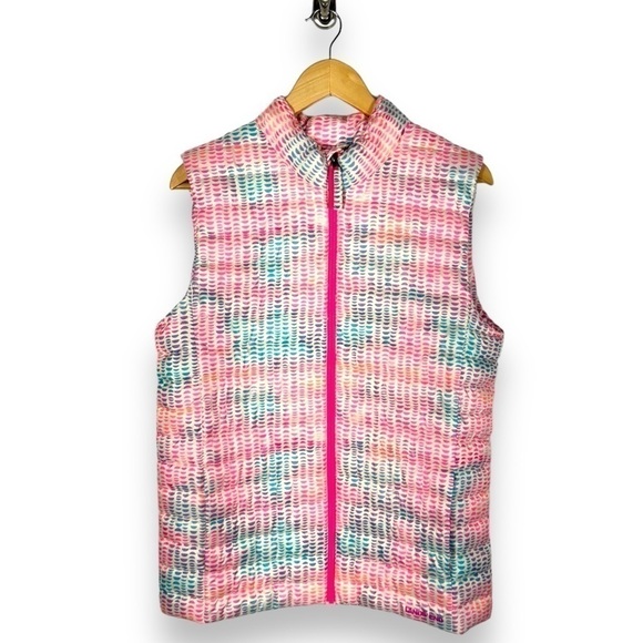 4 for $20 SALE! Lands End Kids Down Alternative Vest, Blue/Pink Print, XXL - Picture 1 of 12